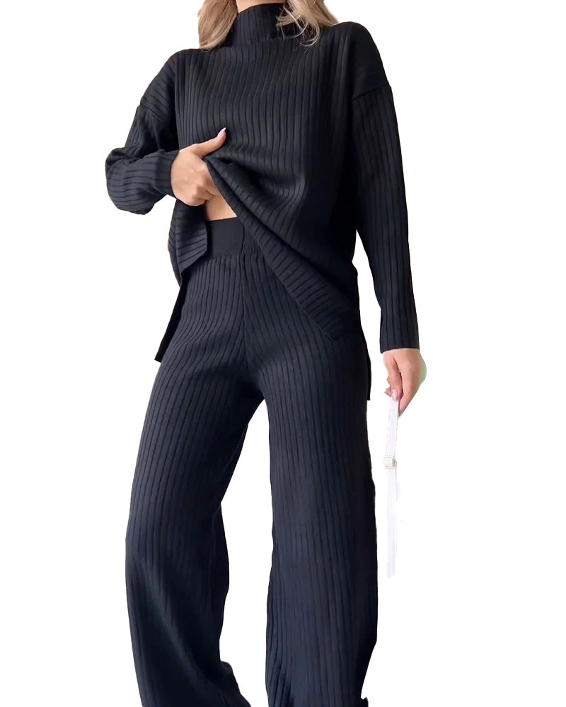 Ensemble décontracté élégant avec col roulé confortable et pantalon assorti pour un look sans effort