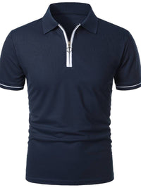 Polo slim à manches courtes pour hommes avec fermeture à glissière contrastée à la mode