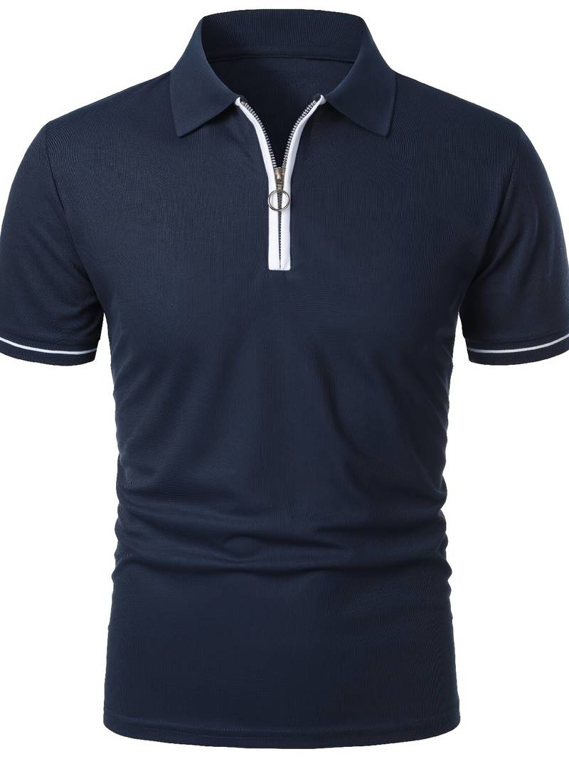 Polo slim à manches courtes pour hommes avec fermeture à glissière contrastée à la mode