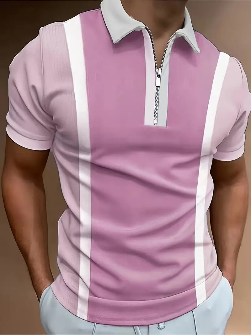 Camisole polo pour homme avec corte ajustado, cierre de cremallera, detalle de rayas en contraste y manga corta