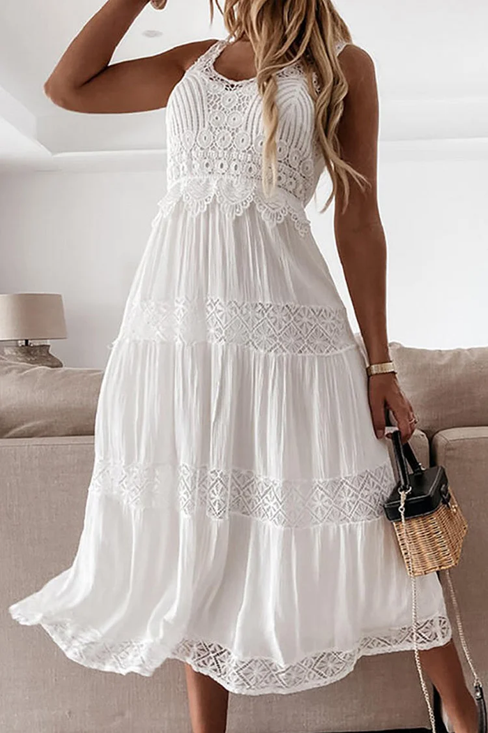 Robe chic en dentelle unie à col en V - Style élégant et intemporel