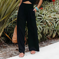 Pantalon de lin ample pour femmes, style plage décontracté - Léger et respirant, confort d'été