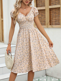 Robe midi d'été florale à manches bouffantes pour femmes