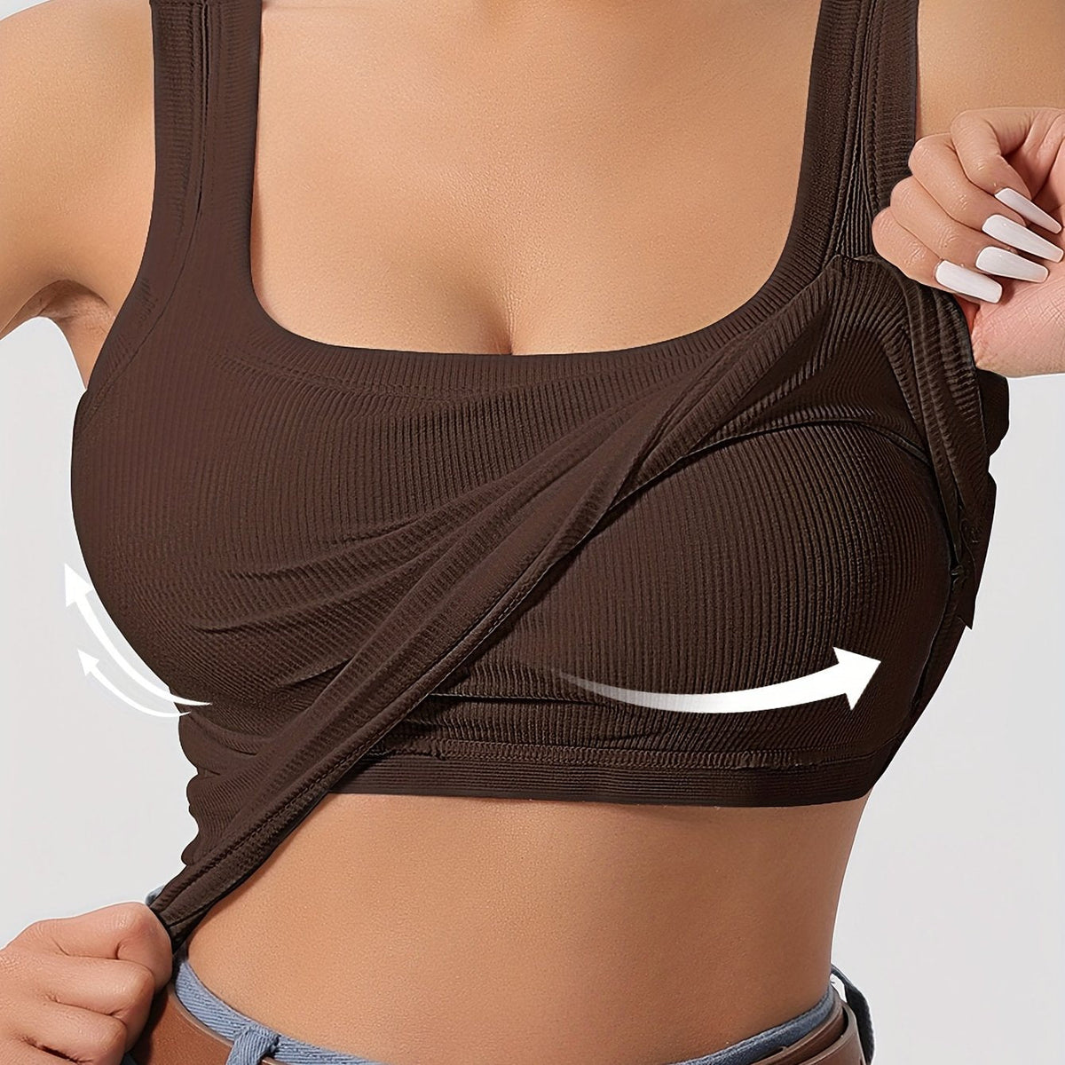 Débardeur côtelé avec doublure amovible pour dames - Top sans manches élégant et confortable
