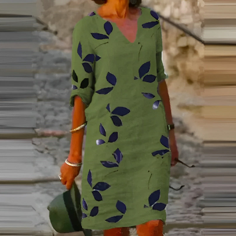 Robe d'été élégante avec imprimé feuilles vertes pour un look rafraîchissant