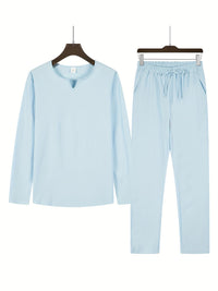 Set Décontracté pour Homme : Haut à V-Neck à Manches Longues et Pantalons Confortables