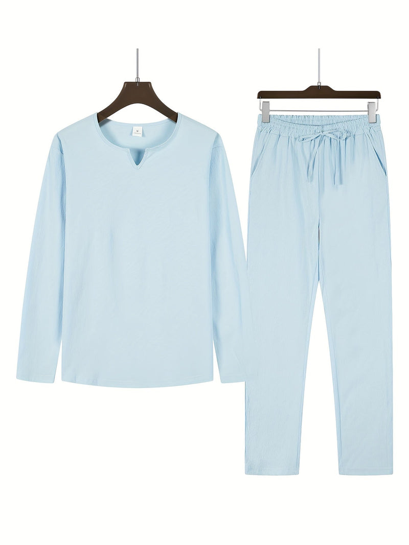 Set Décontracté pour Homme : Haut à V-Neck à Manches Longues et Pantalons Confortables