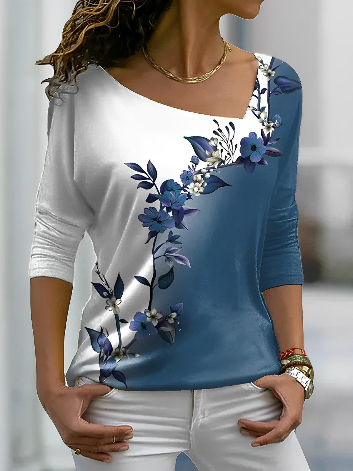 T-shirt à fleurs pour femmes - Look chic et décontracté avec manches longues pour tous les jours
