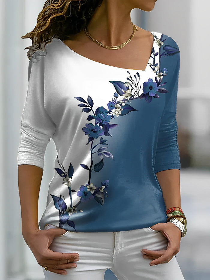 T-shirt à fleurs pour femmes - Look chic et décontracté avec manches longues pour tous les jours