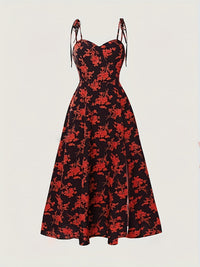 Robe midi florale à bretelles nouées pour femmes