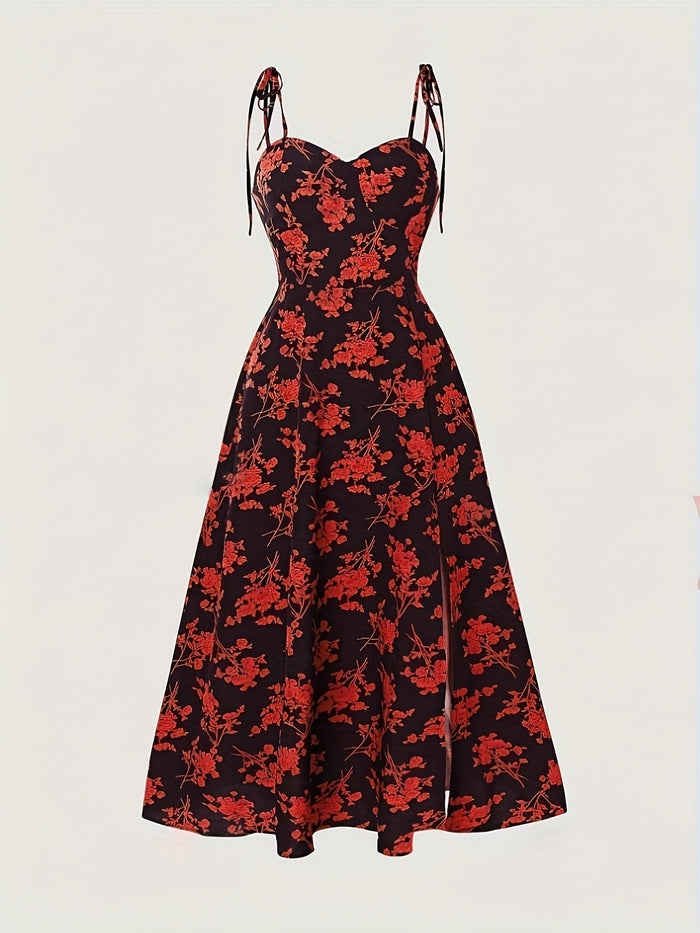 Robe midi florale à bretelles nouées pour femmes