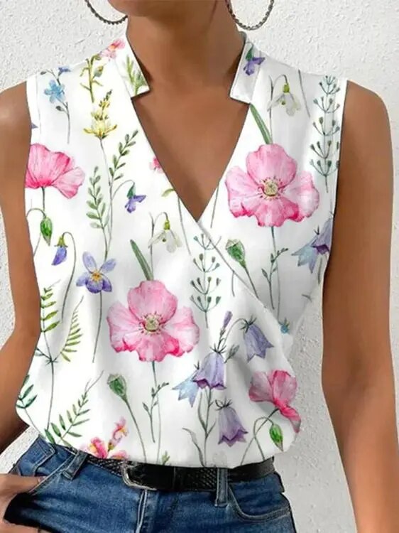 Elegant Floral Wrap Top - Chemisier élégant sans manches pour femmes, pour toutes les occasions