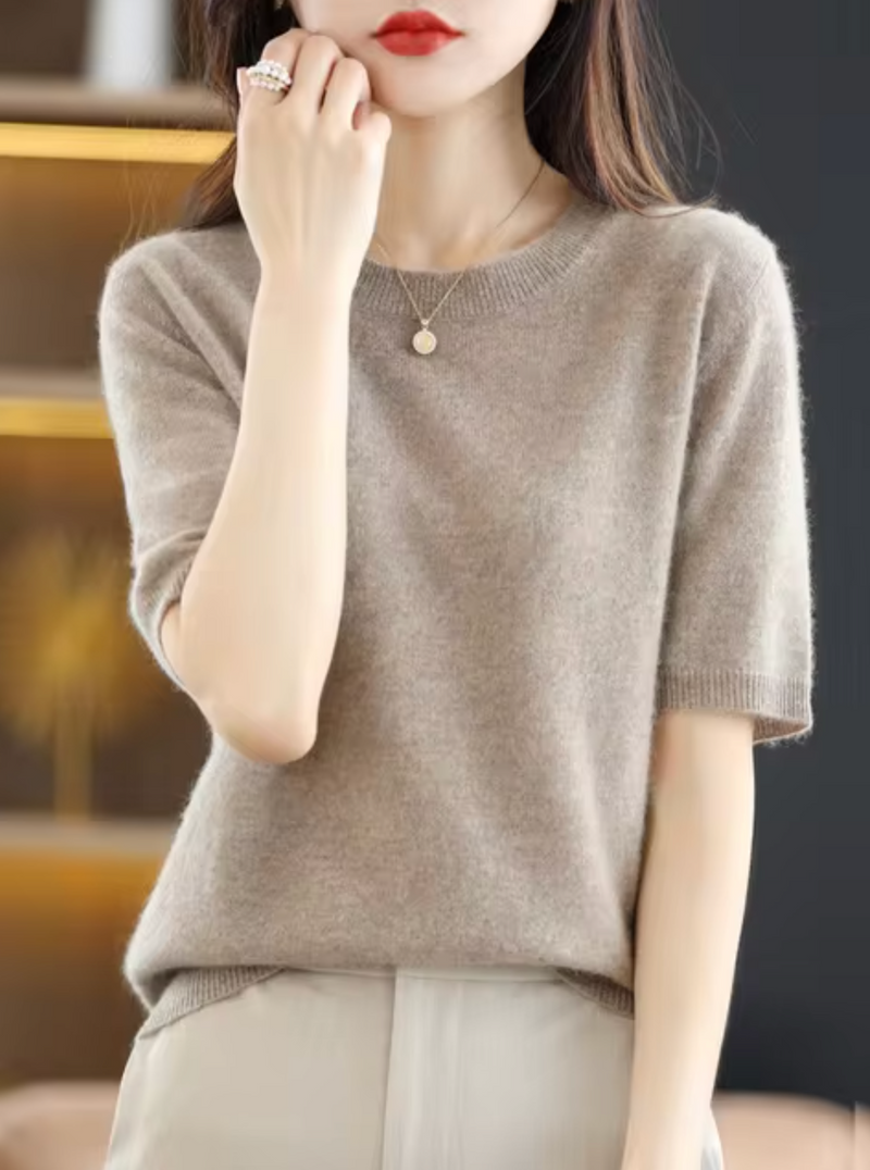 Pull élégant à manches courtes en laine et cachemire pour femmes