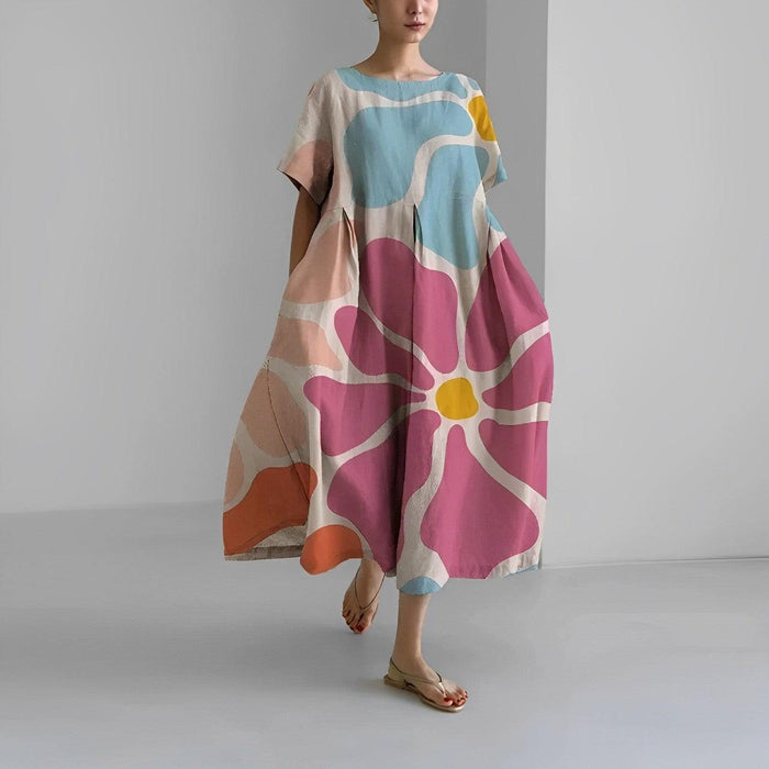 Robe décontractée fluide à fleurs bohème pour femmes