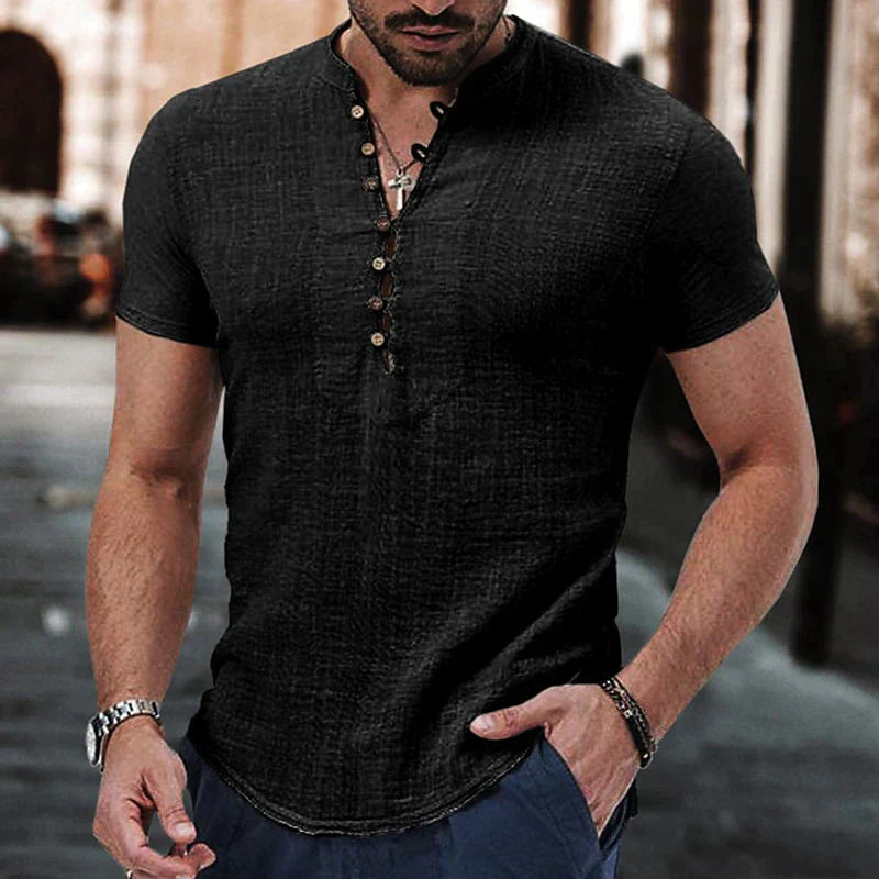 Chemise Henley décontractée pour hommes - manches courtes, coton léger et respirant avec patte de boutonnage élégante