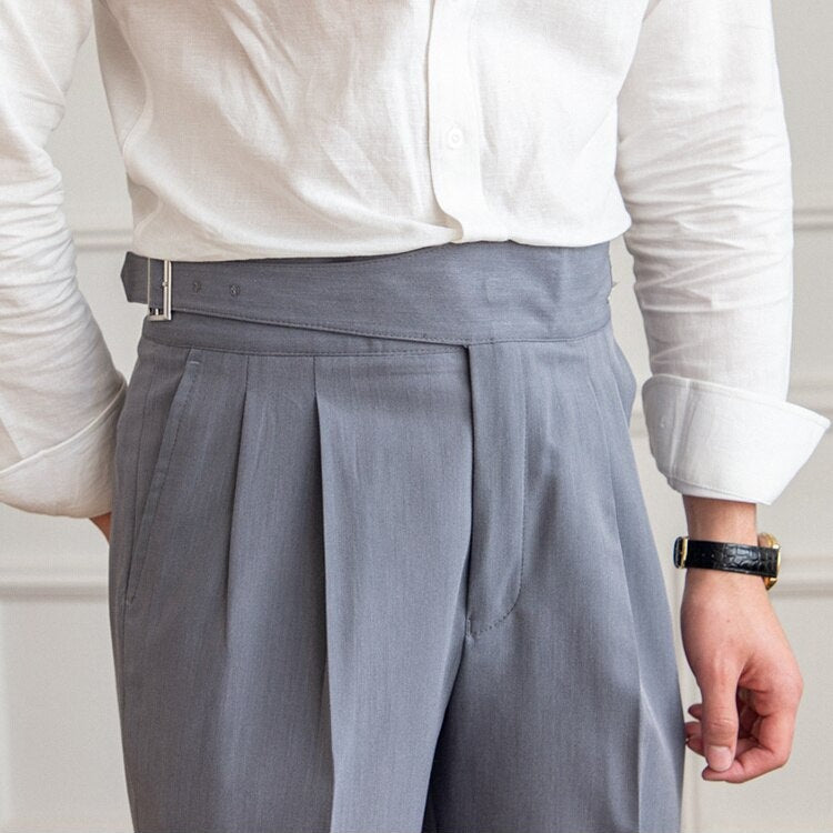 Gurkha Trousers for Men - Pantalon boutonné élégant à taille haute et à plis