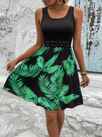 Robe Élégante Sans Manches pour Femmes - Ceinture en Dentelle d'Été et Imprimé Tropical