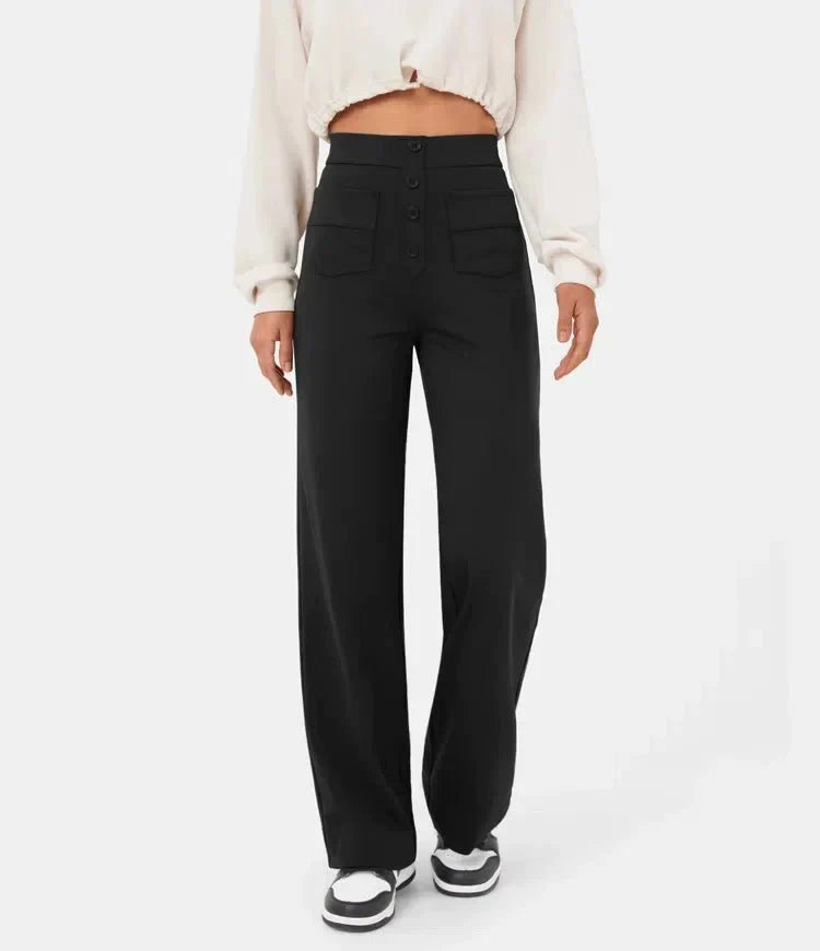Pantalon élégant à taille haute pour femmes, avec bouton élégant pour un look à la mode