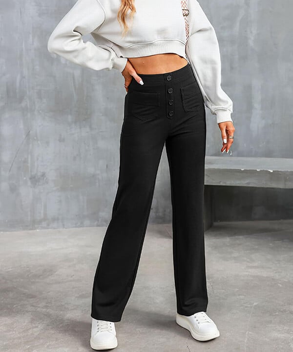 Pantalon élégant à taille haute pour femmes, avec bouton élégant pour un look à la mode