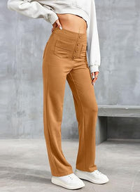 Pantalon élégant à taille haute pour femmes, avec bouton élégant pour un look à la mode