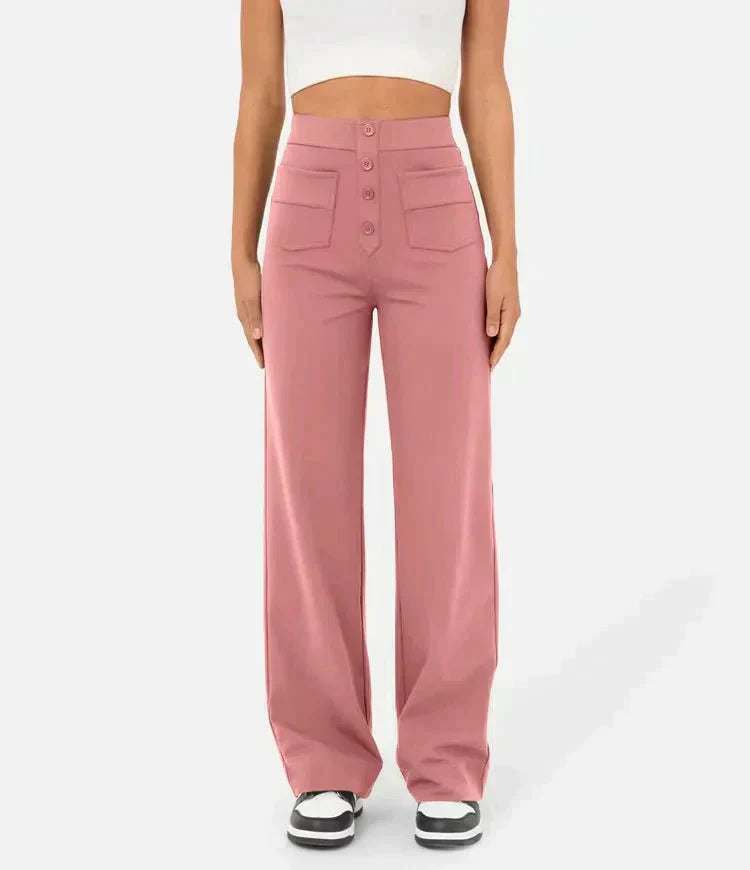 Pantalon élégant à taille haute pour femmes, avec bouton élégant pour un look à la mode
