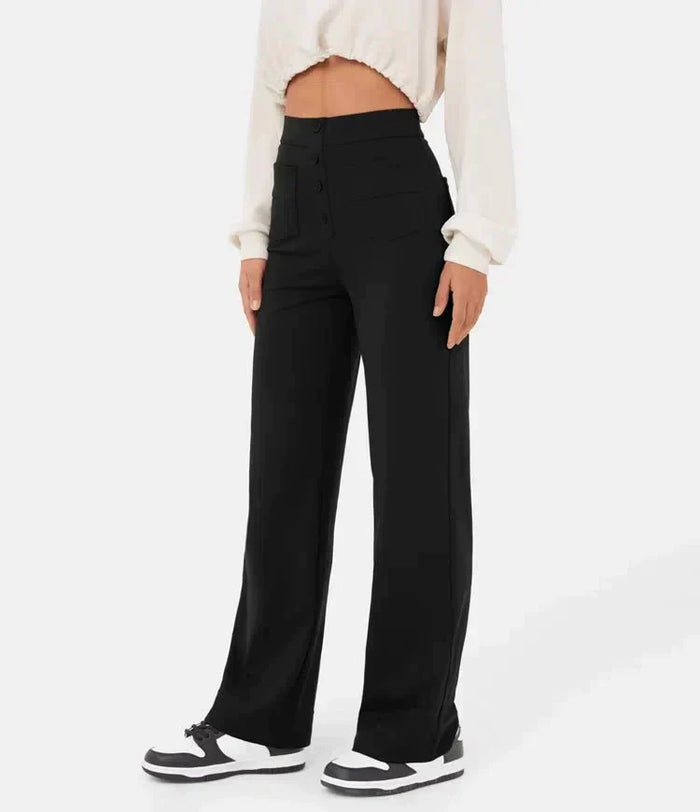 Pantalon élégant à taille haute pour femmes, avec bouton élégant pour un look à la mode