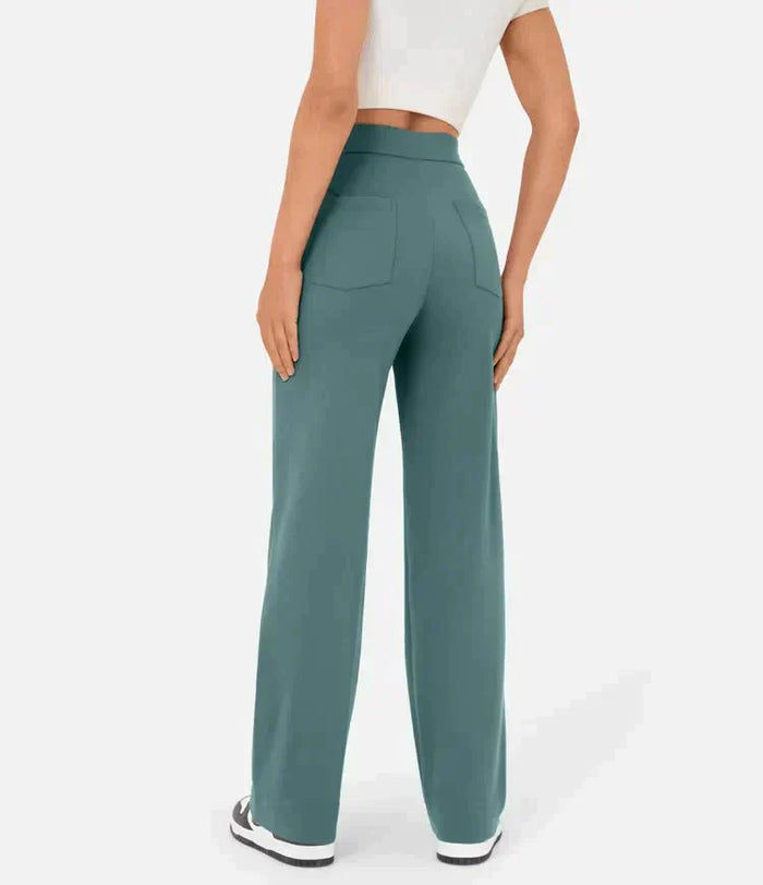 Élégant pantalon à jambe large pour femmes, avec taille haute et détails de boutons - look tendance et confortable pour tous les jours avec des poches pratiques