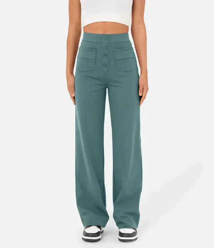Pantalon élégant à taille haute pour femmes, avec bouton élégant pour un look à la mode