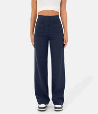 Pantalon élégant à taille haute pour femmes, avec bouton élégant pour un look à la mode