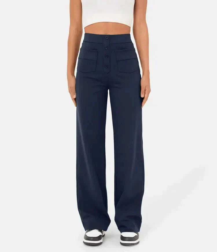 Pantalon élégant à taille haute pour femmes, avec bouton élégant pour un look à la mode