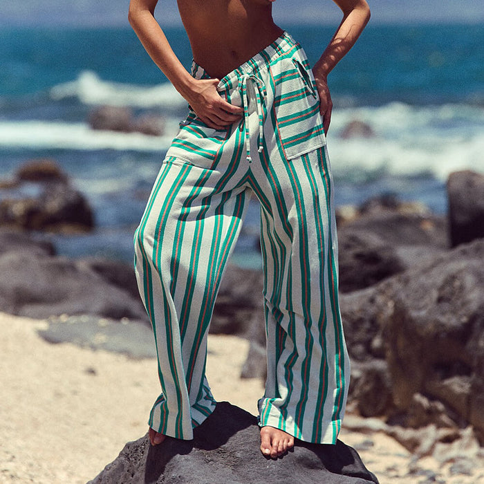 Élégant pantalon rayé pour femme - tenue de plage idéale pour une journée d'été confortable