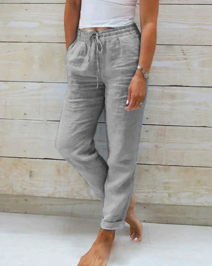 Pantalon décontracté pour femme - style lin léger pour une tenue confortable au quotidien