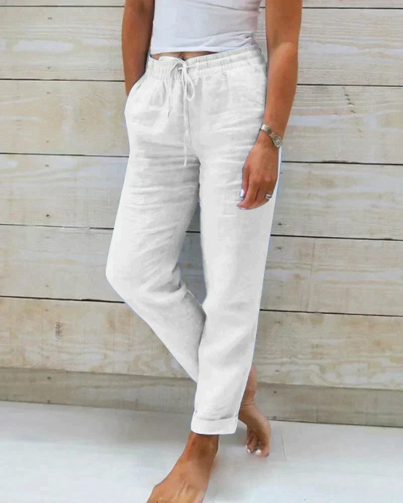 Pantalon décontracté pour femme - style lin léger pour une tenue confortable au quotidien