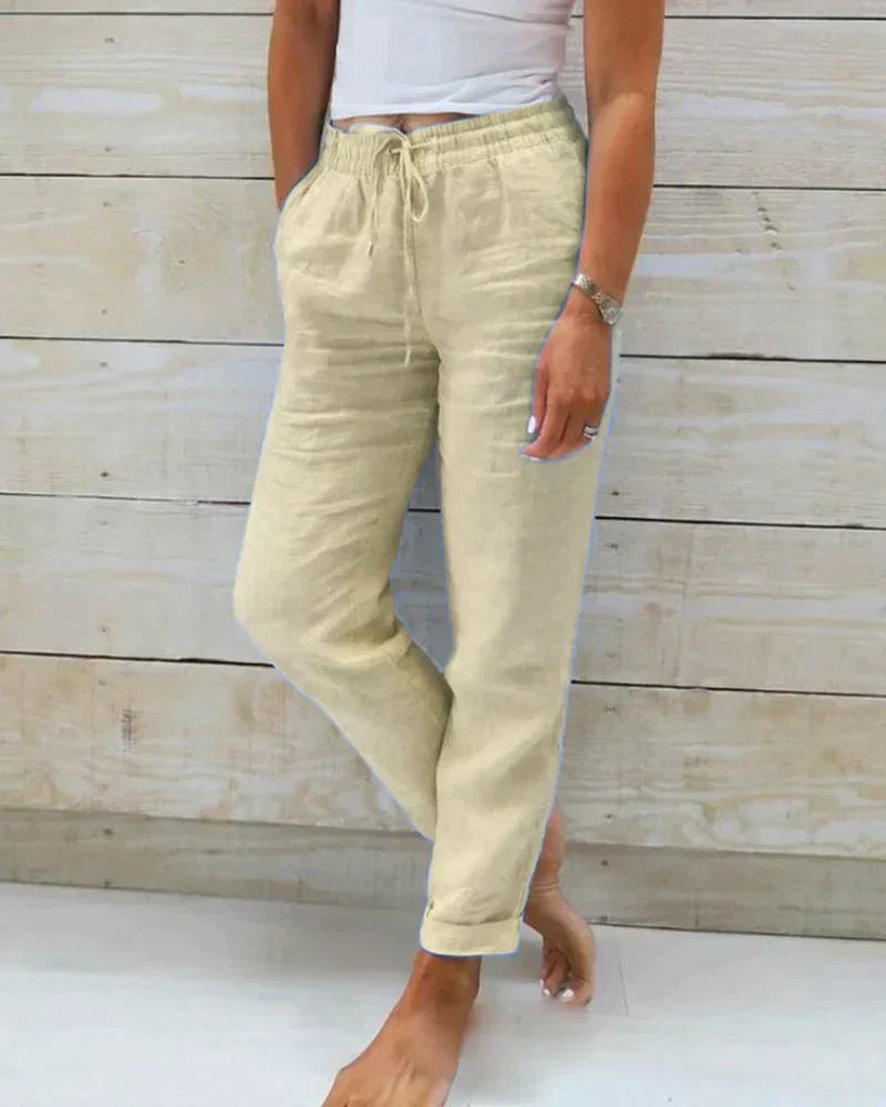 Pantalon décontracté pour femme - style lin léger pour une tenue confortable au quotidien