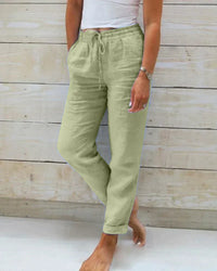 Pantalon décontracté pour femme - style lin léger pour une tenue confortable au quotidien