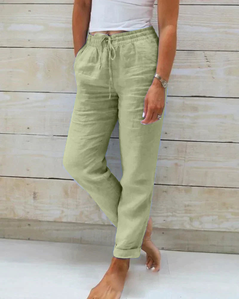 Pantalon décontracté pour femme - style lin léger pour une tenue confortable au quotidien