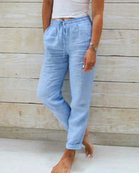 Pantalon décontracté pour femme - style lin léger pour une tenue confortable au quotidien