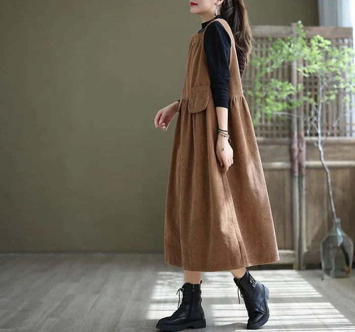 Gilet de Pana pour Femme avec Corbata sin Manga - Corte A Línea Midi - Estilo Casual, Relajado y con Bolsillos
