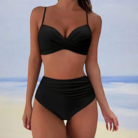 Ensemble de Bikini pour Femmes - Top à Twist Avant - Bretelles Réglables - Culotte Haute Ruchée