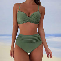 Ensemble de Bikini pour Femmes - Top à Twist Avant - Bretelles Réglables - Culotte Haute Ruchée