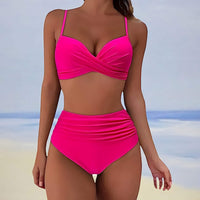 Ensemble de Bikini pour Femmes - Top à Twist Avant - Bretelles Réglables - Culotte Haute Ruchée
