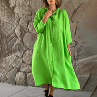 Robe midi décontractée pour femmes à boutons - Manches longues et silhouette fluide élégante