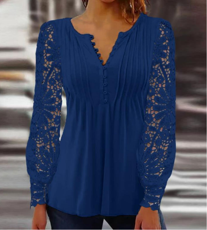 Élégant chemisier pour dames avec manches en dentelle - top élégant à manches longues pour toutes les occasions