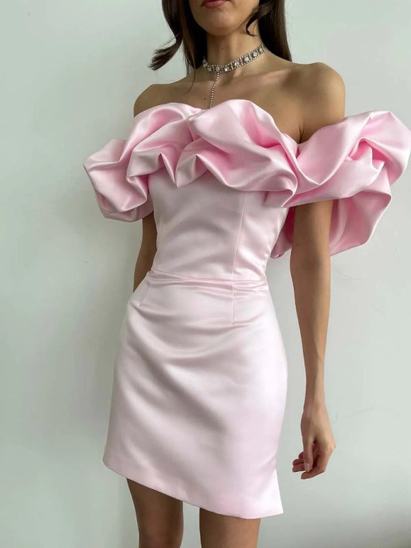 Robe élégante à volants en satin - Gabrielle