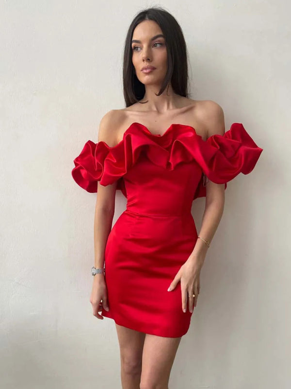 Robe élégante à volants en satin - Gabrielle