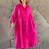 Robe-chemise boutonnée élégante pour femmes - coupe décontractée, manches longues, longueur moyenne, parfaite pour toutes les occasions