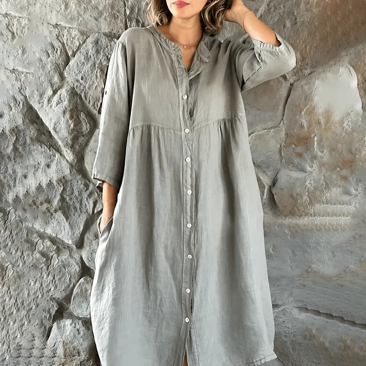 Robe-chemise boutonnée élégante pour femmes - coupe décontractée, manches longues, longueur moyenne, parfaite pour toutes les occasions