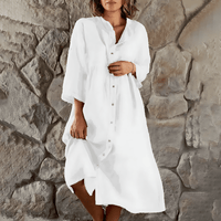 Robe midi décontractée pour femmes à boutons - Manches longues et silhouette fluide élégante