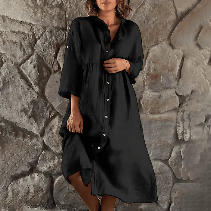 Robe-chemise boutonnée élégante pour femmes - coupe décontractée, manches longues, longueur moyenne, parfaite pour toutes les occasions