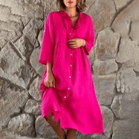 Robe midi décontractée pour femmes à boutons - Manches longues et silhouette fluide élégante
